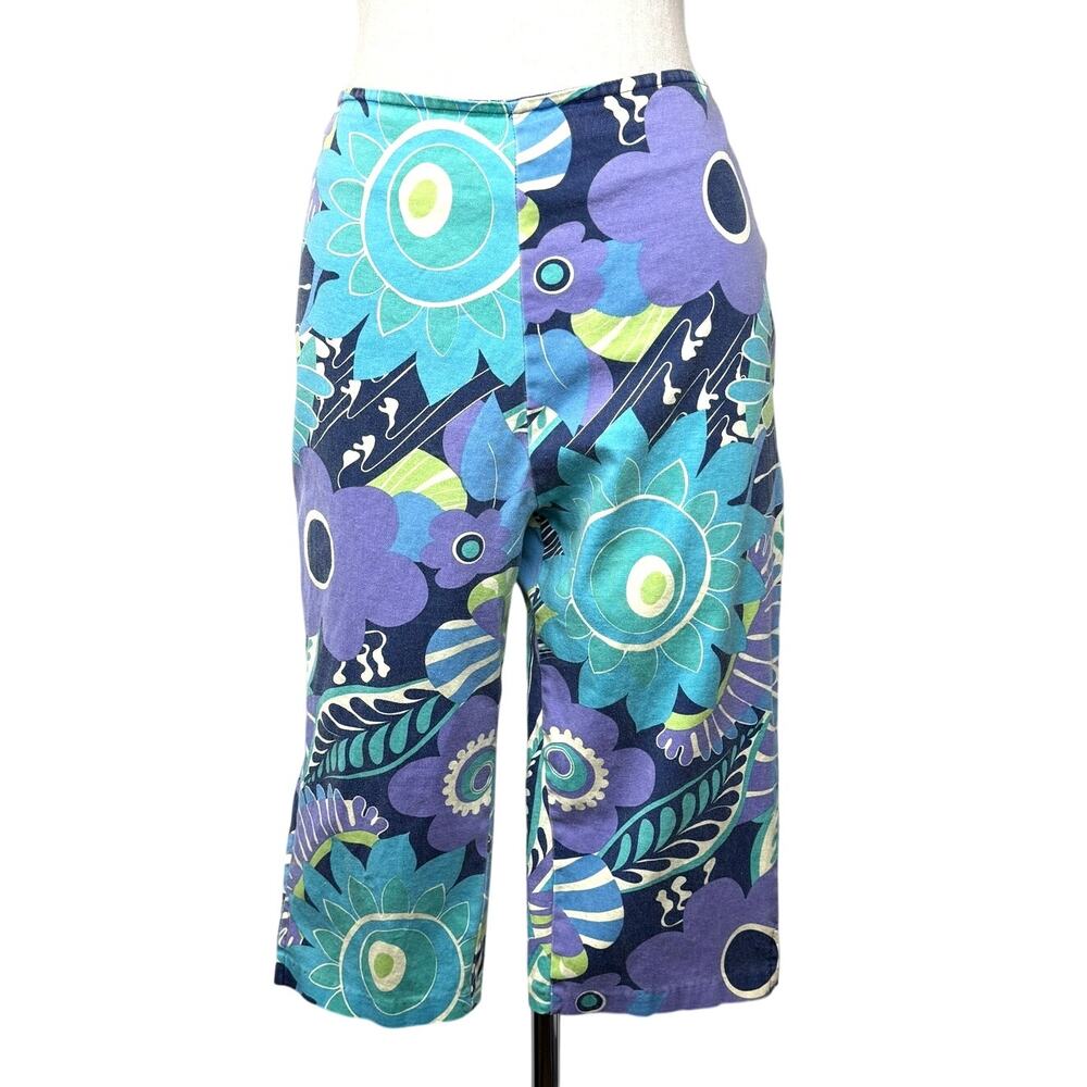 Vintage Misty Ki Floral Capri Pants Retro 60s Vibes Psychedelic Blue Purple